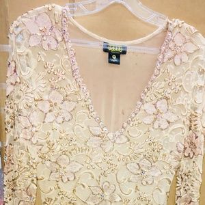 Baccio Couture Champagne Color Hand Painted Dress - image 1